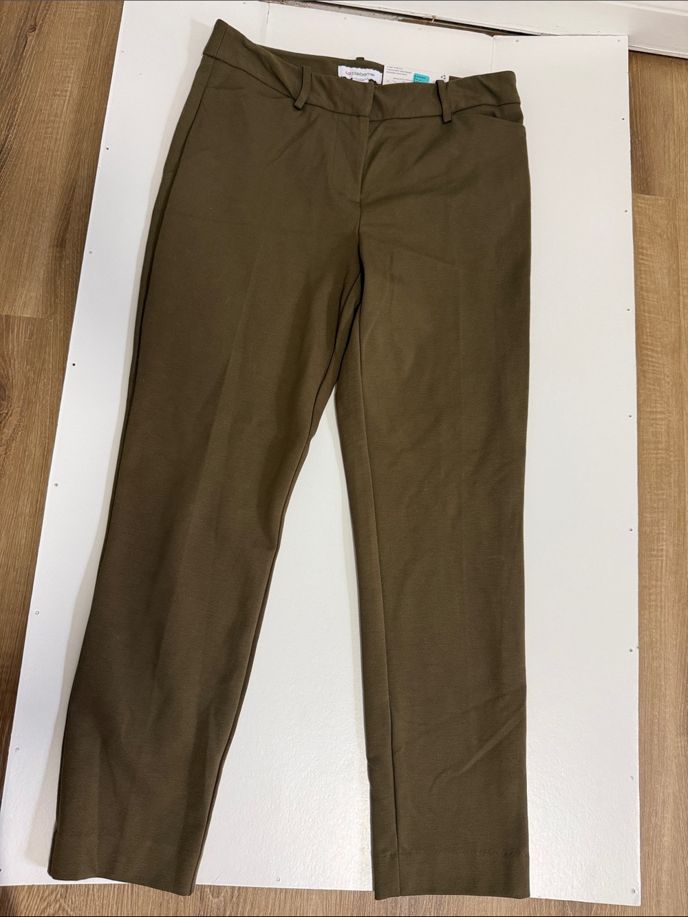 Liz Claiborne Emma slim leg ankle trousers in olive color